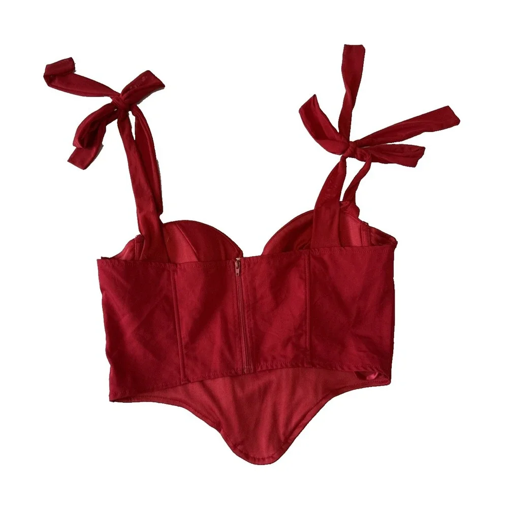 Windsor Red Corset Tie Shoulder Boned Corset Top M Coquette Y2K Romantic Regency